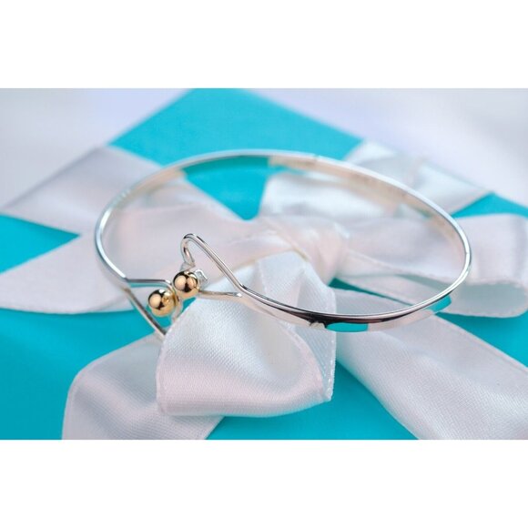 Tiffany & Co. Bracelet Double Heart Bangle in Sterling Silver & 14K Gold Accents - Picture 2 of 14